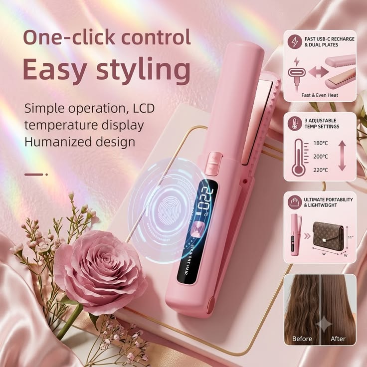 Glamora 2-in-1 Mini Wireless Hair Straightener